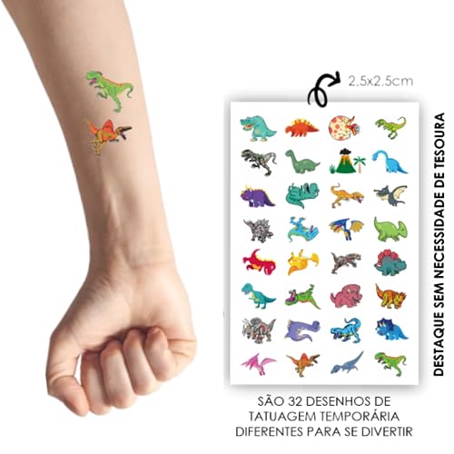 Tatuagem Temporária Infantil Dinossauro | Kit Festa 32-017