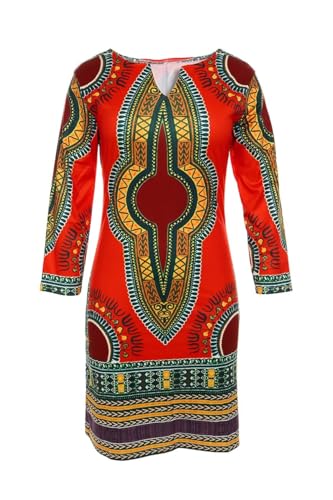 Women Bohemian V Neck African Printed Ethnic Style Summer Bodycon Shift Dress4