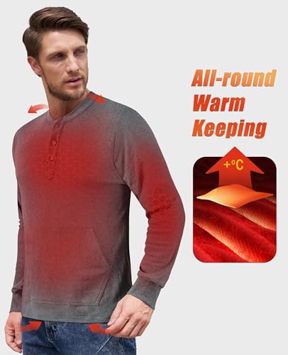 Derminpro Men's Henley Sweatshirts Long Sleeve Casual Solid Fleece Lining Lightweight Thermal T Shirt3