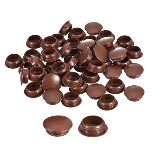 Image of uxcell 50Pcs Screw Hole Plugs, 16mm(5 /8 inch) Dia Plastic Snap in Locking Hole Covers Flush Type Caps for Furniture Cabinet Cupboard, Red Brown