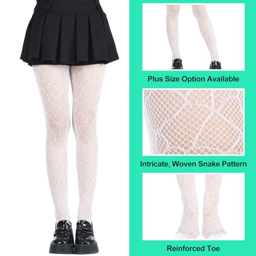Jecery 4 Pcs Halloween Glow in The Dark Fishnets Stockings Halloween Tight Skull Spider Snake High Waist Tights Luminous Stockings High Waist Pantyhose for Dress up Party Stage2