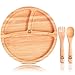 BABYLOVIT Piatto per bambini in bambù testato TÜV, piatto antiscivolo per bambini, con ventosa e posate per imparare a mangiare, set di piatti per bambini, senza BPA