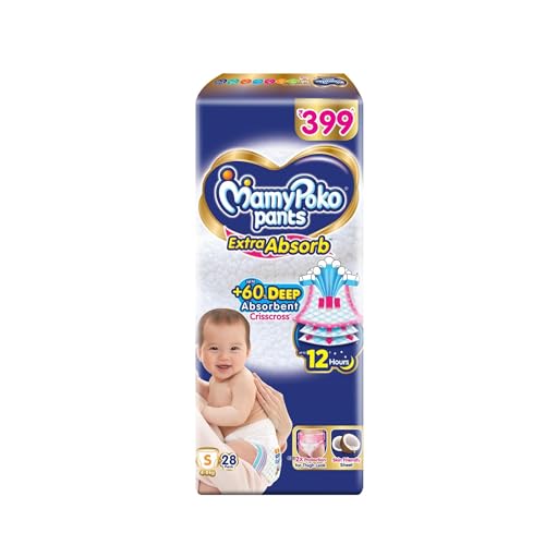 Image of MamyPoko Pants Extra Absorb Baby Diapers, Small (S), 28 Count, 4-8 Kg
