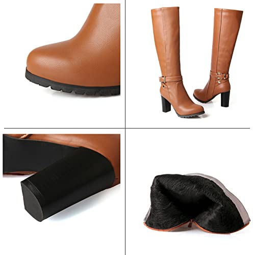 VULTRO Women's Wide Calf Comfortable Winter Knee High Retro Riding Boots with Buckle4
