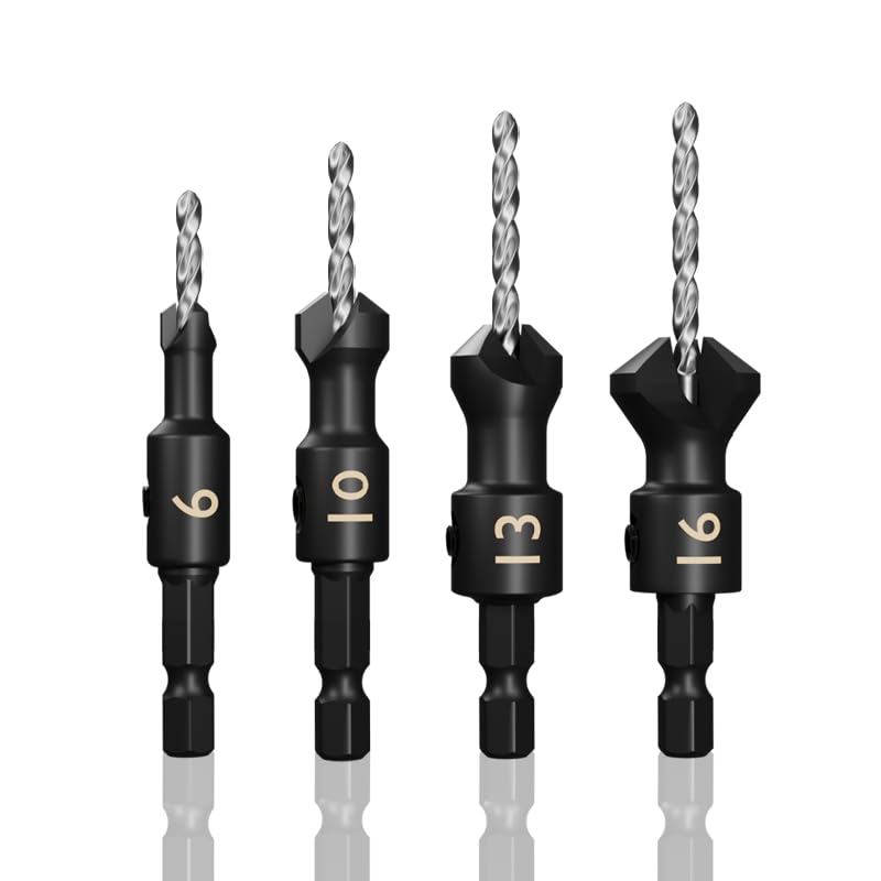 Juego de brocas avellanadas, brocas cónicas, juego de brocas avellanadas, vástago hexagonal de 14 de pulgada, cambio rápido para carpintería, juego