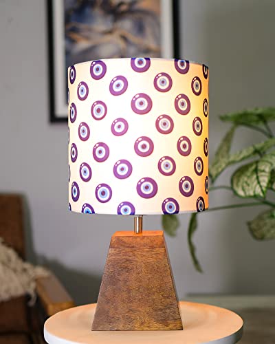 Image of Homesake Wooden Base Pyramid Table Lamp, Lamps for Living Room, Bedside Night Lamp, Lamp for Bedroom Decoration, Modern Home Decorative Light, Desk Lamp,Study Lamp, Home Decor,Turkish Evil Eye Shade