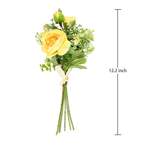 Deemei 2 Bundles Artificial Flowers Silk Peony Roses Babys Breath Eucalyptus Leaves Wedding Bridal Bouquets For Table Centerpieces (Yellow) #TOP1