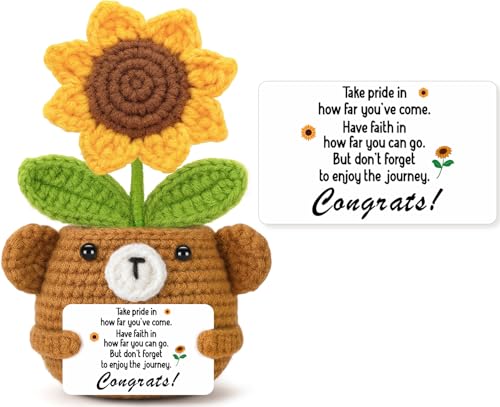 Graduation Gifts for Her Him, Handmade Positive Crochet Flower Grad Gifts for Women University College Middle High School Graduate, Graduation Inspirational Cute Decor