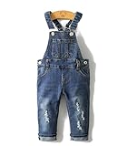 KIDSCOOL SPACE Kleines Mädchen Jungen Jeans Overall,Kleinkind Zerrissene Denim Süße Schmale Arbeitskleidung,Tiefes Blau,4-5 Jahre