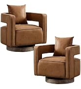 360 Degree Swivel Chenille Accent Chair Set, Mid Century Modern Charcoal Black Barrel Chairs for Living Room & Bedroom