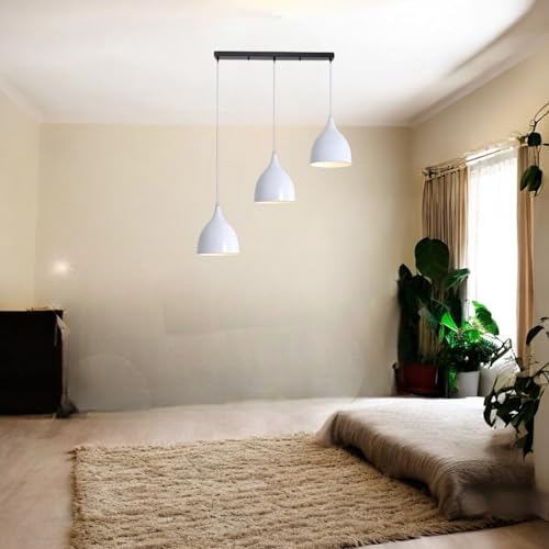 Image of GreyWings Modern Triple White Dome Pendant Hanging Light for Ceiling, Aluminium, Drop, Antique Decor, (Bulb is not Included) White, 3 Lamp Linear Set