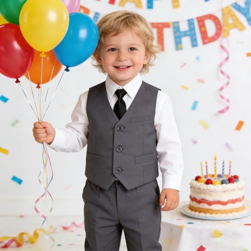 Image of Baby Boy Formal Suit for Toddler Infant Tuxedo Dress Suits | Little Gentleman, Wedding Ring Bearer Outfit, Vest Pants Long-Sleeve Shirt Tie, Birthday Party Christmas Prom, Classic