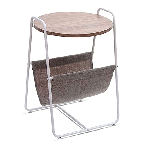 Mesita de noche de tela con asa, mesa de centro redonda, diseño que ahorra espacio