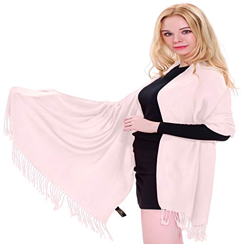 CJ Apparel Baby Pink Light Pink Solid Color Tassels Design Nepalese Shawl Scarf Wrap Stole Throw Head Wrap Pashmina Hand Made in Nepal New