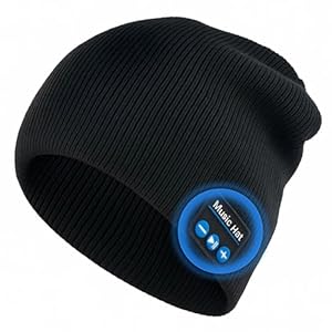 ChenFec Bluetooth Beanie Mütze Herren, Waschbare Freizeit Bluetooth Baggy Hats Kopfhörer mit Akustischem Stereolautsprecher und Freisprecher-Telefonbeantwo... Mütze Herren Schwarz.