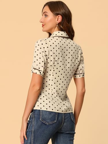 Image of Allegra K Polka Dots Blouse for Women's Peter Pan Collar Bow Tie Neck Puff Sleeve Vintage Shirt Top
