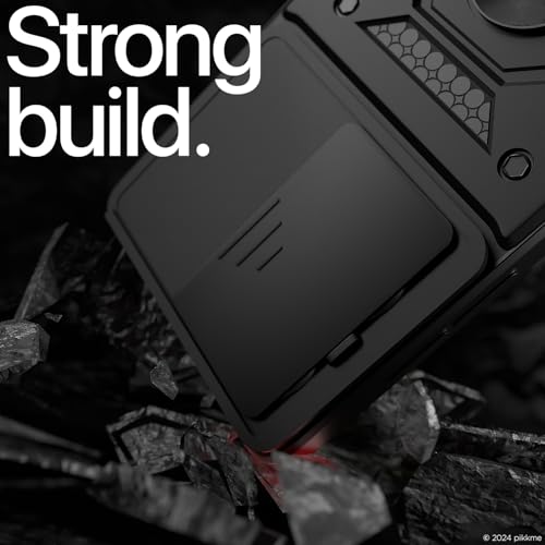 Image of Pikkme D10 Tough Armor Bumper Case | 360 Protection Case | Sliding Camera Shield Cover & Ring Holder Stand Back Cover for Realme Narzo N61 / Realme C61 4G (Black)