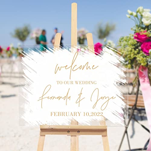 Letrero de boda acrílico transparente con diseño elegante personalizable para celebraciones 5