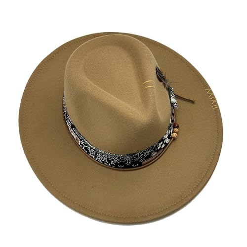 Image of Classic Wide Brim Fedora Hat for Women Man Floppy Panama Hat Western Felt Outdoor Hat with Band Sun Protection
