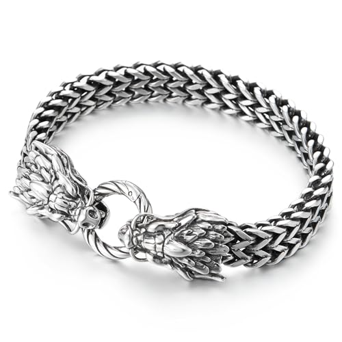Pulsera vikinga vintage con cierre doble dragón en acero inoxidable miniatura 1