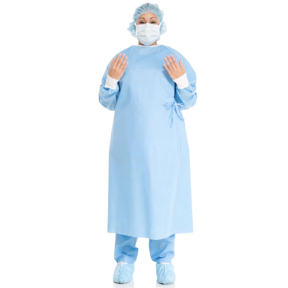 HALYARD Basics Non-Reinforced Surgical Gown with Towel, Hook and Loop Closure, Sterile, Blue, 99285 (Case of 20)