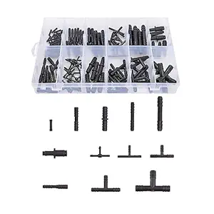 BELOMI Vacuum Connector Assortment, 125 Pcs Nylon Barbed Type Vacuum Tubing Connector Assortment Kit, Universal 12 Sizes Hose Tee Reducer and Straight Connectors, Vacuum Hose Line Fittings