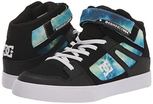 Dc Boy's Kids' Pure High Top Ev Skate Shoe With Ankle Strap And Elastic Laces, Black/Blue/Green, 7 Big #TOP6