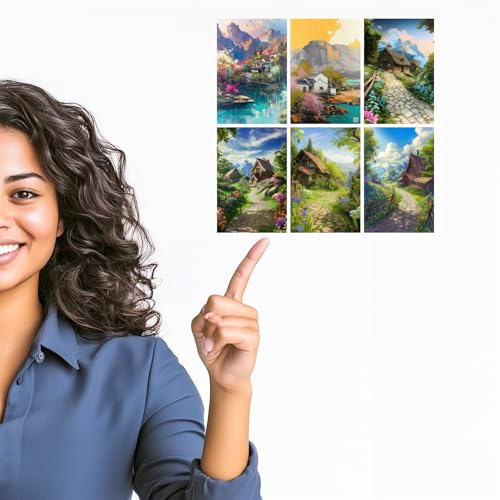 Image of SiddArtify Serene Asian - Cottage Landscape Art Print Set - Set of 2-4x6 Inch - Board (Pack of 6) - Sticker (Pack of 6) Wall Room Decoration art Poster Prints