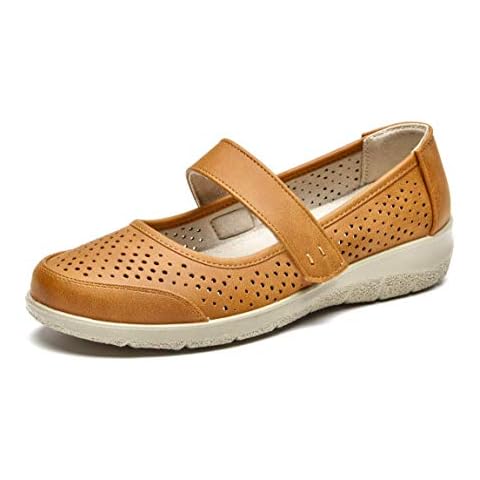 VJH confort Women's Mary Jane Flats, Breathable Slip-On Light Weight Comfort Orthotic Casual Walking Shoes (tan,8) Cover