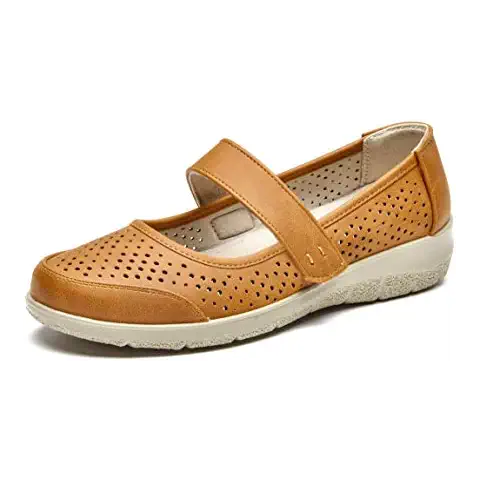 VJH confort Women's Mary Jane Flats, Breathable Slip-On Light Weight Comfort Orthotic Casual Walking Shoes (tan,8) Cover