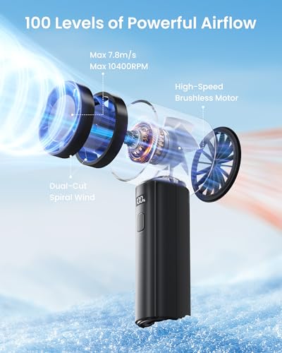 gaiatop Mini Handheld Fan Rechargeable, 1-100 High Speed Turbo Cooling, 4000mAh Battery Portable Pocket Small Hand Fan Powerful, Summer Outdoor Travel Essentials, Dad Gifts for Men Women, Black - Image 2