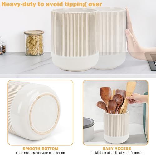 RedCall Kitchen Utensils Holder Large,Ceramic Utensil Organizer for Countertop,Morden Utensil Crock for Spoon Spatula,Home Kitchen Decor (Light Coffee) by RedCall - Image 3