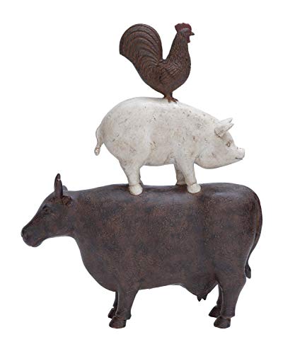 Deco 79 Polystone Farm Animals Stacked Sculpture, 11" X 3" X 14", Brown #TOP1