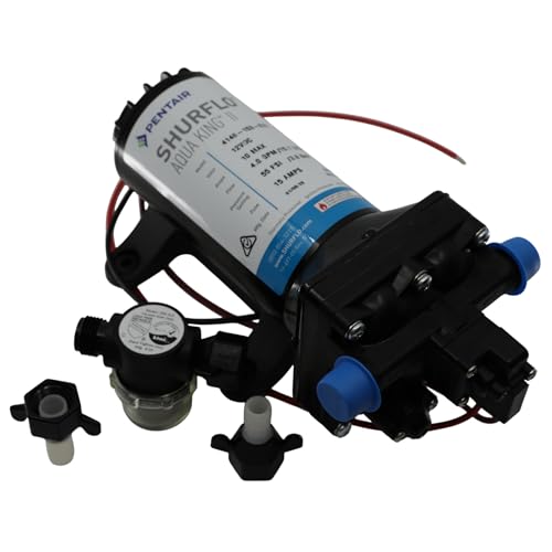 PENTAIR SHURFLO 4148-153-E75 Aqua King II 4.0 Fresh Water Pump, 12V DC Marine RV Water Pump, 4.0 GPM Demand Pump, 55 PSI Shut Off, Self Priming 6 Ft, Multi Fixture Boat Cabin Water System Pump