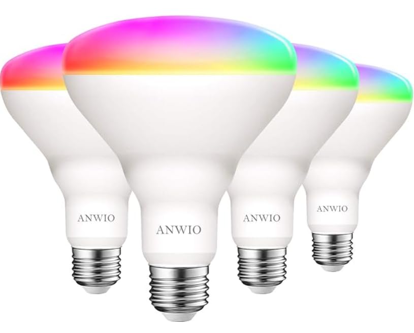 ANWIO Smart Light Bulb BR30 RGB Color Changing LED WiFi Dimmable Multicolor Light Bulbs E26 Base, Compatible with Alexa, Google Assistant, No Hub Required, 650 Lumen 8.5W (60W Equivalent) 4 Pack 8.5w 4 Count (Pack of 1)