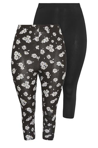 Yours 2 Pack Curve Daisy Cropped Leggings - Women's - Plus Size Curve Black