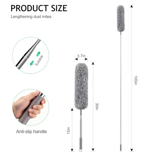 Image of SetSail Extra-Long Dusters with Extension Pole 100-inch for Cleaning, Bendable Microfiber Head Washable Ceiling Fan Duster for High Ceilings, Furniture