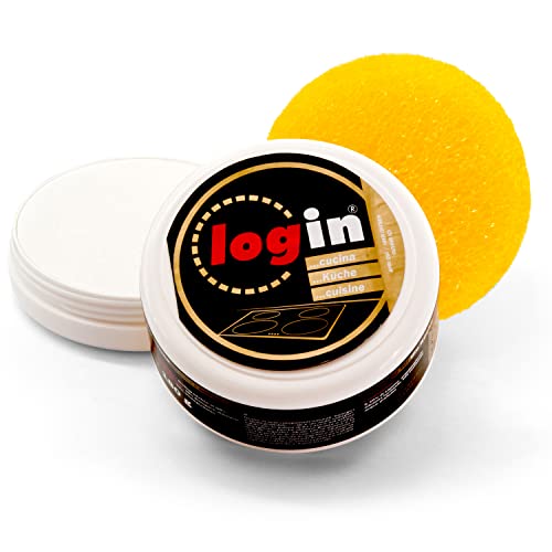 Login® Limpiador de cocina – Limpia, desengrasa y pulido – Elimina la cal y la piedra caldera – Acero brillante. Sabor: limón. Incluye esponja de 180 g