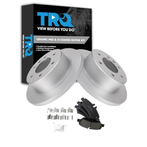 Image of TRQ Rear Brake Pad and Rotor Set Ceramic G Coated Rotors Compatible with 2007-2009 Dodge Sprinter 2500 2007-2018 Freightliner 2500 2010-2018 Mercedes-Benz Sprinter 2500