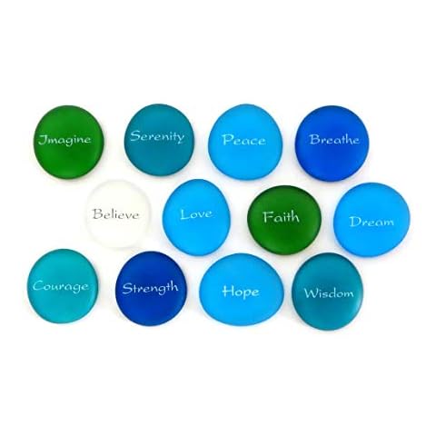 The Mermaid's Message, Frosted Inspirational Sea Glass Stones, Assorted, Twelve Empowering Words in Beach Colors, by Lifeforce Glass. Cover