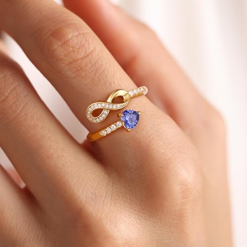 Gold Birthstone Rings for Women Non Tarnish Infinity Promise Ring Adjustable Rings for Women Stackable Dainty 14k Gold Plated CZ Ring Christmas Gifts for Her4