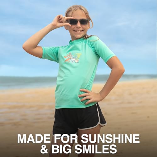 Image of Kanu Surf Girls' Jade Rash Guard UPF 50+ Sun Protection Short Sleeve Swim Shirt