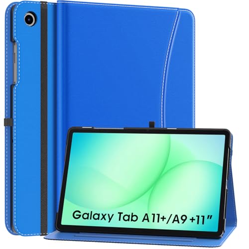 MoKo Hülle für Samsung Galaxy Tab A11+/A11 Plus/A9+/A9 Plus 11 Zoll 2025/2023, PU Leder Mehrere Winkel Hülle für Galaxy Tab A11+/A9+ mit Handschlaufe, Fronttasche, Auto Schlaf/Aufwach, Blaue Welle