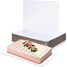 Maxdot 20 Pcs 26 x 18 Inch Rectangle Cake Boards Disposable Single Wall Cake Pad Scalloped Full Sheet Dessert Base White Corrugated Pastry Food Tray Plate for Pizza Display Holiday Party Supplies