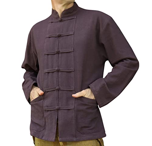 Image of RaanPahMuang Thick Muang Cotton Chinese Jacket Shirt Mandarin Frog Button Front