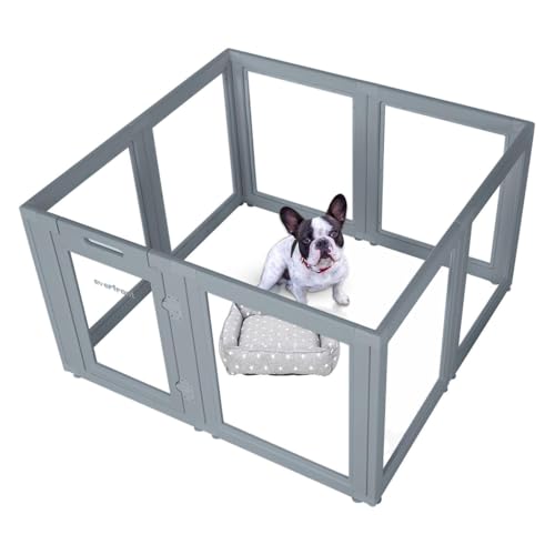 Image of EVERFRONT Clear Acrylic Dog Playpen - Clear Dog Play Pen - Easy Assemble Acrylic Dog Playpen - Puppy Playpen, Cat Playpen, Small Animal Playpen, Dog Play Pen Indoors