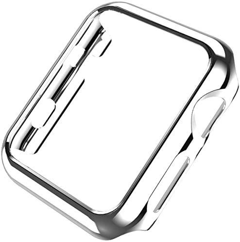 Leotop Compatible with Apple Watch Case 44mm 40mm, Super Thin PC Plated Bumper Protector Shiny Cover Lightweight Slim Shell Shockproof Frame Accessories Compatible iWatch Series 6 5 4 SE(Silver, 40mm)