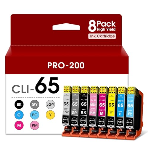 ESTON CLI 65 Ink Cartridges with Chip for PIXMA PRO 200 Printer 8 Packs Compatible with CLI-65 CLI65 Ink Cartridge Replacement for PIXMA PRO-200, and PIXMA PRO-200S Printers