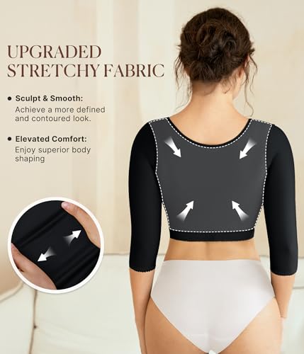 BRABIC Upper Arm Shaper Post Surgical Slimmer Compression Sleeves Posture Corrector Tops Shapewear for Women (Black,M)