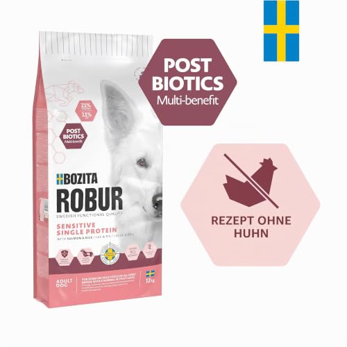Bozita ROBUR Adult Sensitive Single Protein Lachs 12kg Hundefutter Trockenfutter mit hoher Akzeptanz, Postbiotika und nur Lachs als tierische Proteinquelle - OHNE Huhn